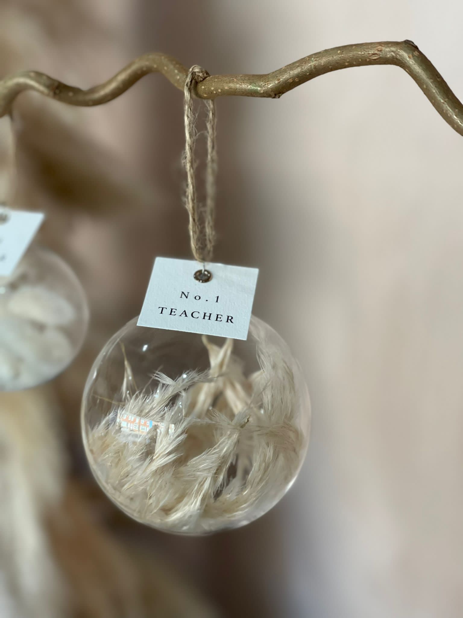 Large Dried Floral Bauble with No.1 teacher tag